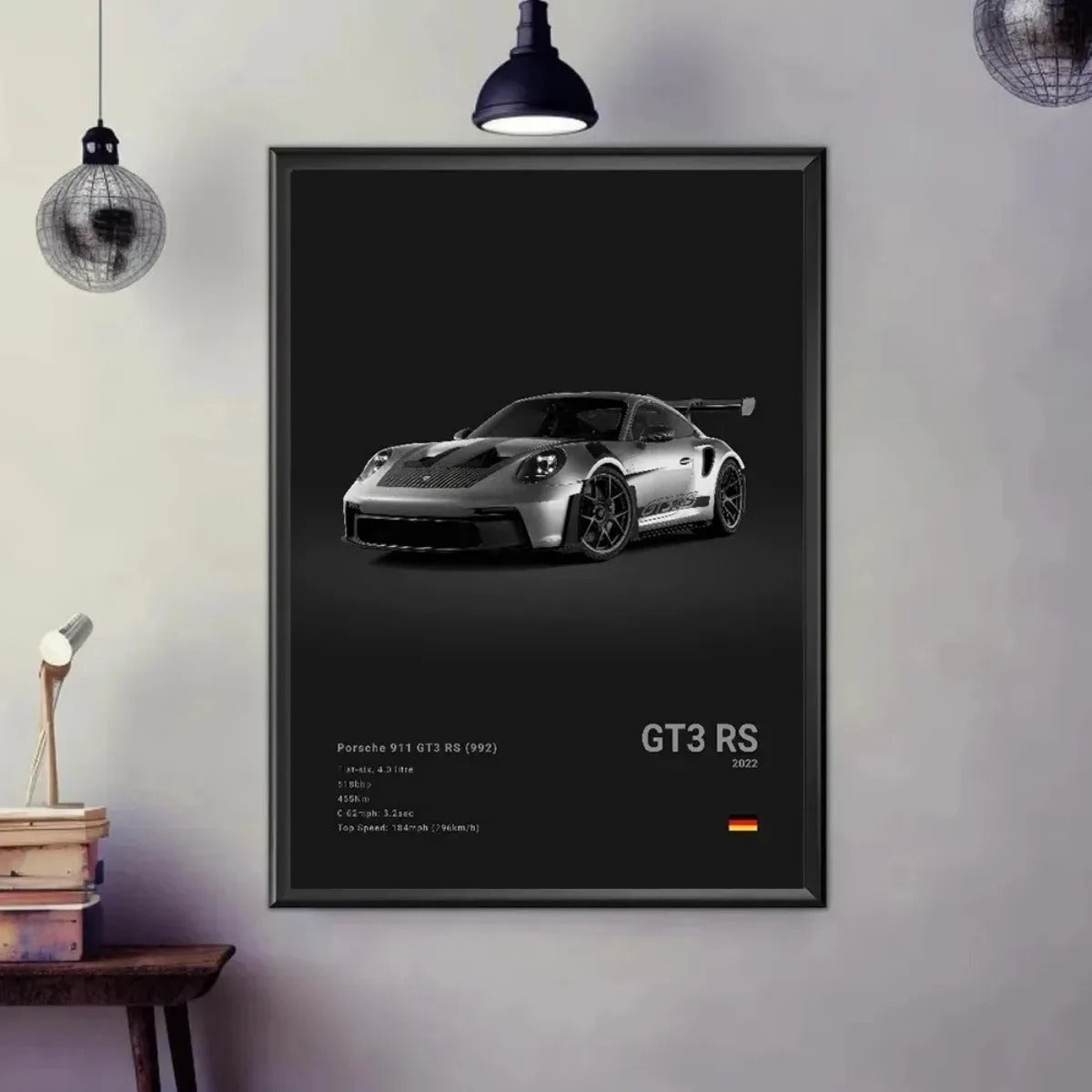 Fashion German Luxury Sports Car 911 GT3 RS Black and White Canvas