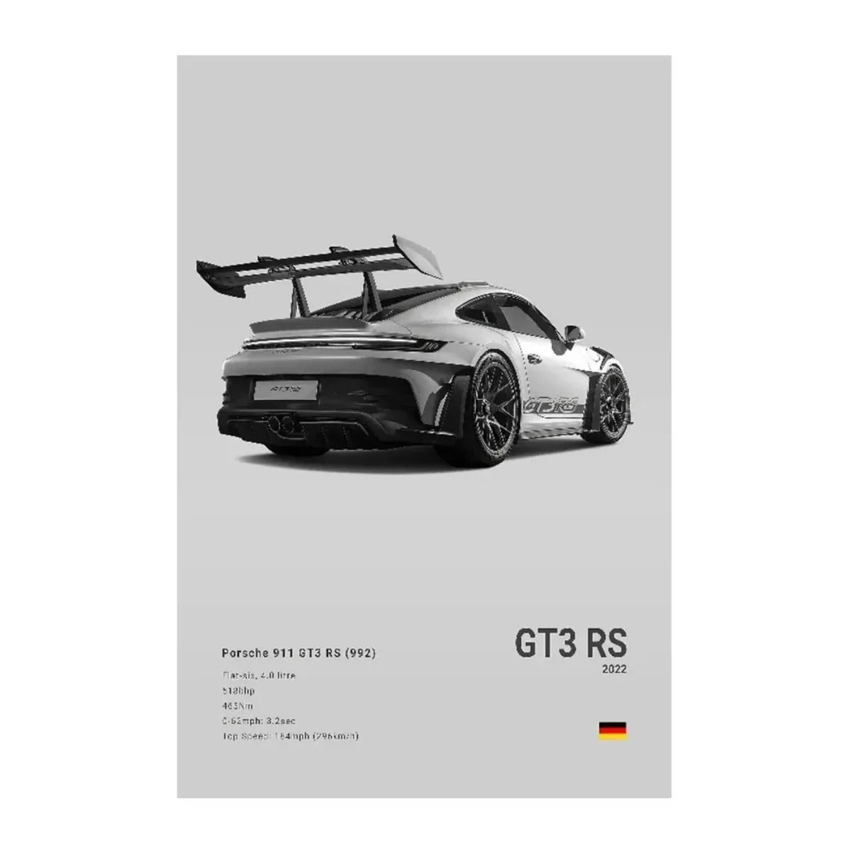 Fashion German Luxury Sports Car 911 GT3 RS Black and White Canvas